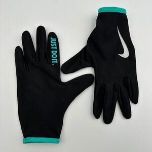 Nike Running Gloves Sz Small Black Teal Just Do It Reflective Fleece Lined Light